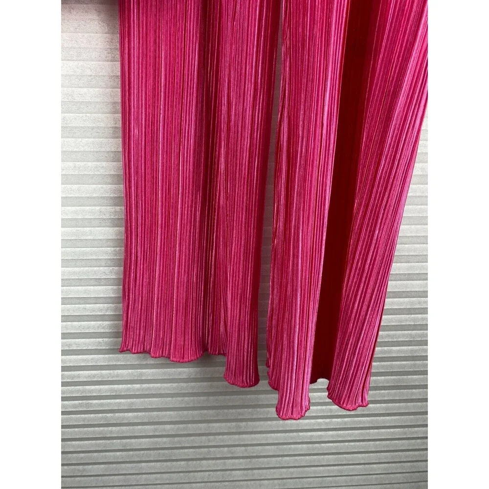 Fashion Nova 2pc Pants Top Sz S Pink Ribbed Long Sleeve Button Down V-Neck Sheer - Picture 7 of 16